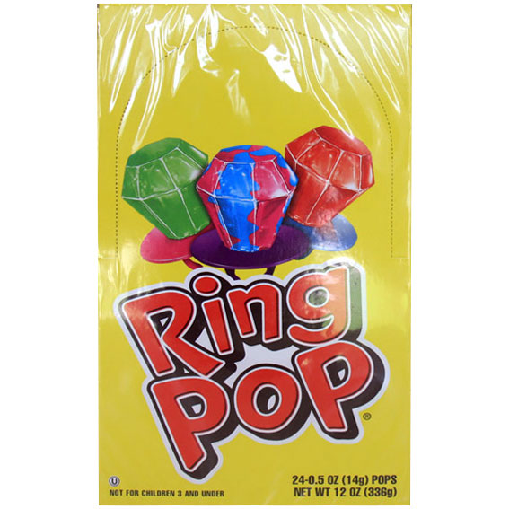 Topps Topps Ring Pop, Assorted Flavor Hard Candy, 0.5 oz x 24 Lollipops