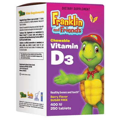 Natural Factors Treehouse Vitamin D3 400 IU Chewable, Kids Supplement, 250 Tablets, Natural Factors