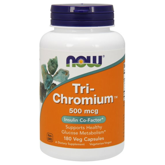 NOW Foods Tri-Chromium 500 mcg + Cinnamon, 180 Vcaps, NOW Foods