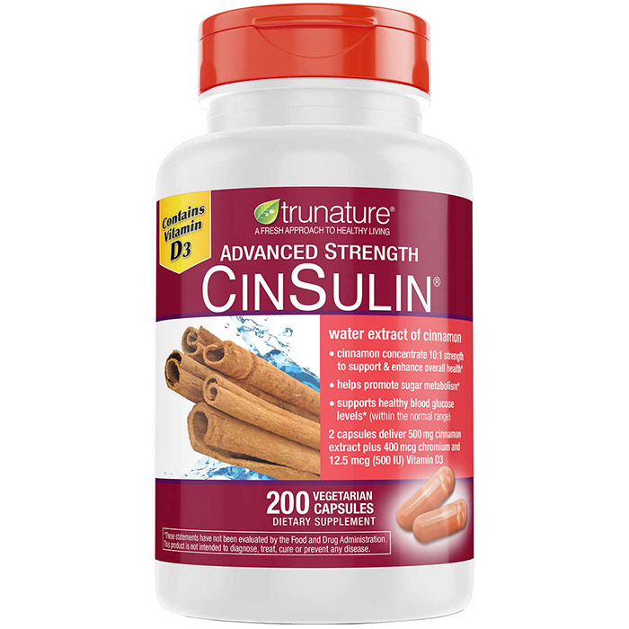 TruNature TruNature Advanced Strength CinSulin, Cinnamon Plus Chromium & D3, 170 Capsules