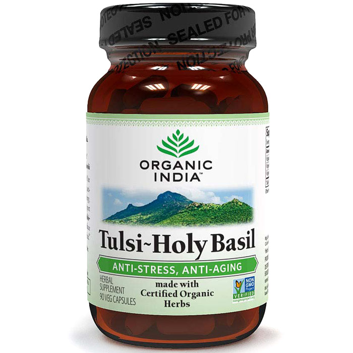 Organic India Tulsi (Holy Basil) Formula, With Organic Herbs, 90 Vegetarian Capsules, Organic India