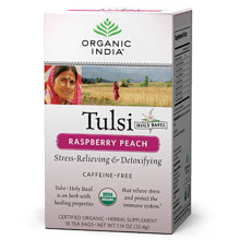 Organic India Tulsi Raspberry Peach Tea, 18 Tea Bags, Organic India