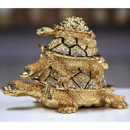 Jewelry Gift Box Turtle Family Gilt Jewelry Gift Box with Fine Crystals