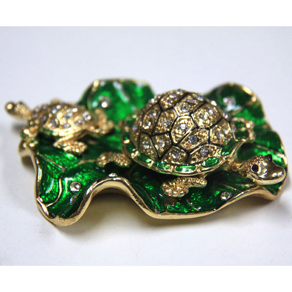 Jewelry Gift Box Turtles on Lotus Leaves Gilt Jewelry Gift Box with Fine Crystals