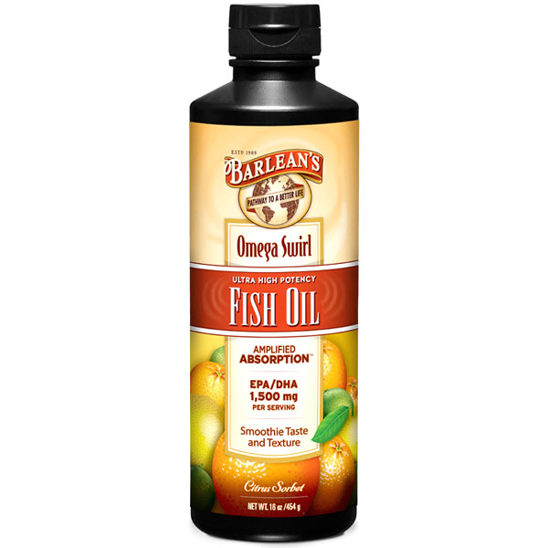 Barlean's Organic Oils Ultra High Potency Omega Swirl Fish Oil Liquid, Citrus Sorbet, 16 oz, Barlean's Organic Oils