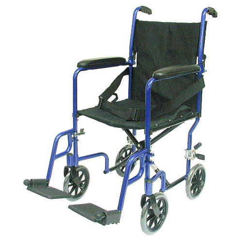 Karman Healthcare Inc. Ultra Light Weight Transporters with Fixed Full Arms, 19 Inch Seat Width, Folding Back, Blue Frame, Karman