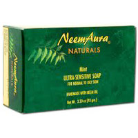 Neem Aura Naturals Ultra-Sensitive Bar Soap, Mint, For Normal to Oily Skin, 3.3 oz (93 g), Neem Aura Naturals
