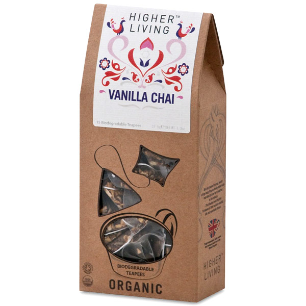 Higher Living Teas Organic Vanilla Chai Tea, 15 Biodegradable Teapees, Higher Living