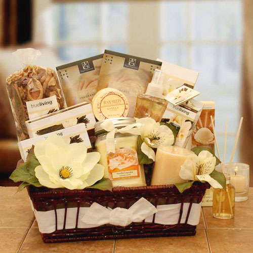Elegant Gift Baskets Online Vanilla Essence Candle Gift Basket, Elegant Gift Baskets Online