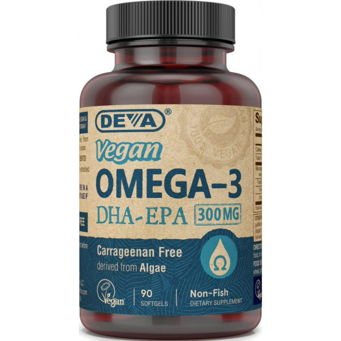 Deva Nutrition Vegan Omega-3 DHA-EPA 300 mg, 90 Vegan Softgels, Deva Vegetarian Nutrition