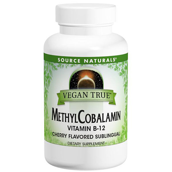 Source Naturals Vegan True Methylcobalamin Vitamin B-12 Sublingual Cherry, 60 Tablets, Source Naturals
