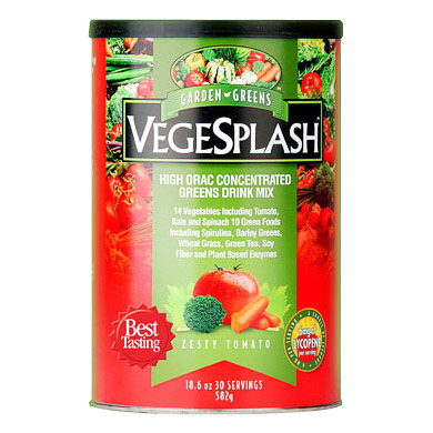 Garden Greens VegeSplash, Super ORAC Concentrated Greens Drink Mix, Zesty Tomato Flavor, 528 g, Garden Greens