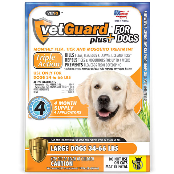 VetIQ VetIQ VetGuard Plus for Large Dogs, Flea & Tick Drops, 4 Applicators