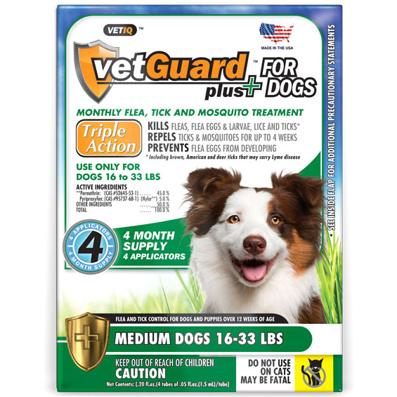 VetIQ VetIQ VetGuard Plus for Medium Dogs, Flea & Tick Control, 4 Applicators