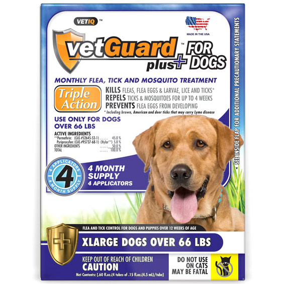 VetIQ VetIQ VetGuard Plus for XLarge Dogs, Flea & Tick Drops, 4 Applicators