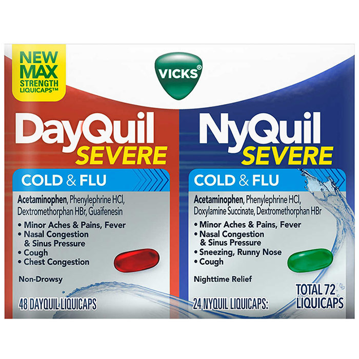 Vicks DayQuil & NyQuil Severe Cough, Cold & Flu Relief, 72 LiquiCaps