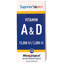 Superior Source Vitamin A 10,000 IU & Vitamin D3 2000 IU (as Cholecalciferol), 100 Instant Dissolve Tablets, Superior Source