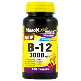 Mason Natural Vitamin B-12 3000 mcg Sublingual Tablets, 100 Tablets, Mason Natural