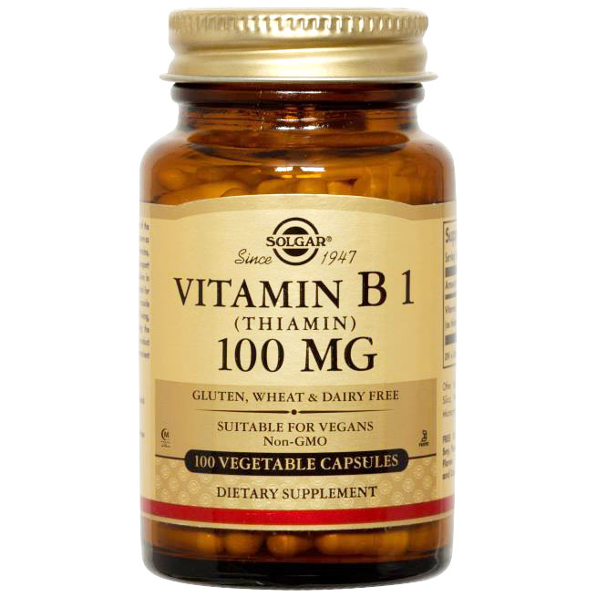 Vitamin B1 100 mg (Thiamin), 100 Vegetable Capsules, Solgar