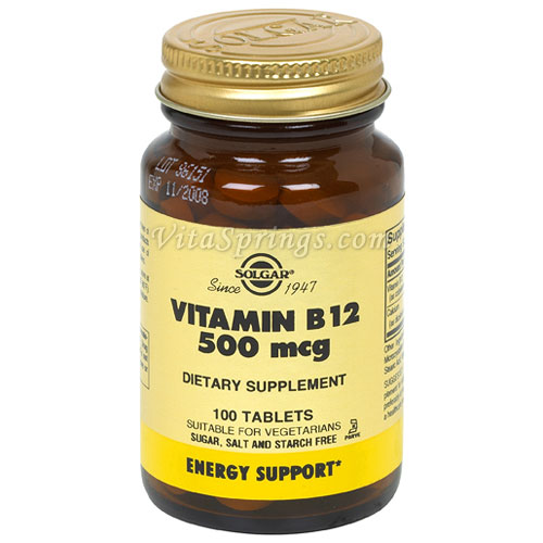 Vitamin B12 500 mcg, 100 Tablets, Solgar