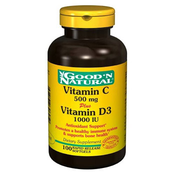 Good 'N Natural Vitamin C-500 mg Plus Vitamin D 1000 IU D3, 100 Softgels, Good 'N Natural