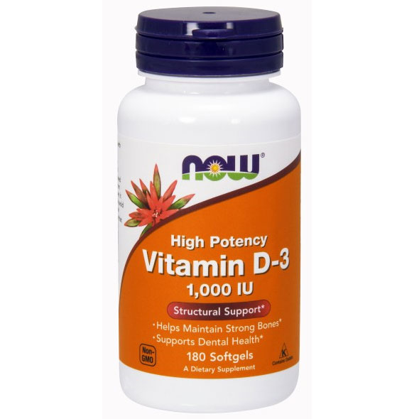 NOW Foods Vitamin D-3 1000 IU, Vitamin D High Potency, 180 Softgels, NOW Foods