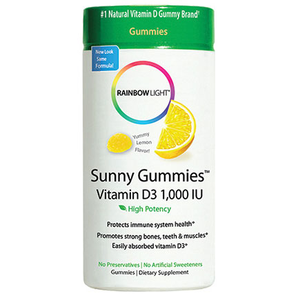 Rainbow Light Vitamin D 1000 IU Chewable Sunny Gummies Sour Lemon, 100 Gummies, Rainbow Light
