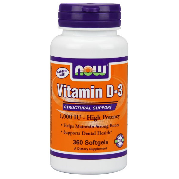NOW Foods Vitamin D-3 1000 IU, 360 Softgels, NOW Foods