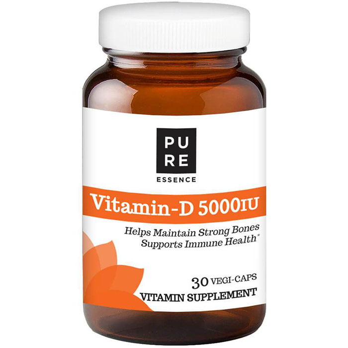 Pure Essence Labs Vitamin-D 5000 IU D3, 30 Vegetarian Capsules, Pure Essence Labs
