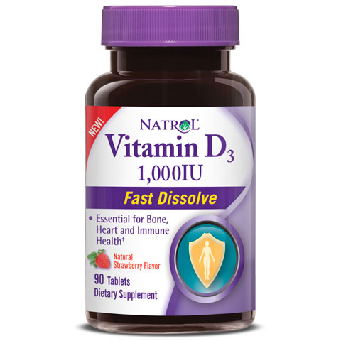 Natrol Vitamin D3 1000 IU Fast Dissolve, Strawberry Flavor, 90 Tablets, Natrol
