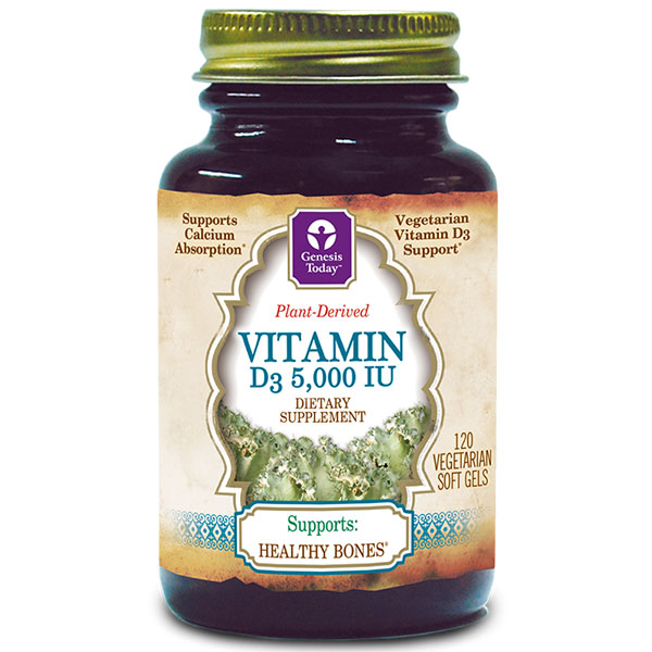 Genesis Today Vitamin D3 Plant-Derived, 120 Vegetarian Softgels, Genesis Today