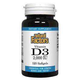 Natural Factors Vitamin D3 2000 IU, 120 Softgels, Natural Factors