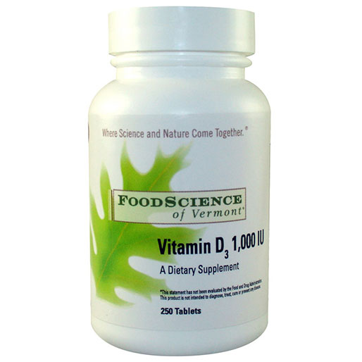 FoodScience Of Vermont Vitamin D3 1000 IU, 250 Tablets, FoodScience Of Vermont