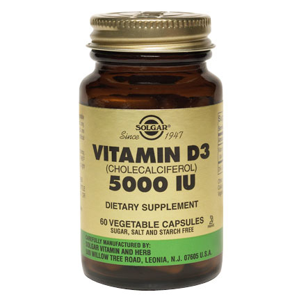 Solgar Vitamin D3 (Cholecalciferol) 5000 IU, 60 Vegetable Capsules, Solgar