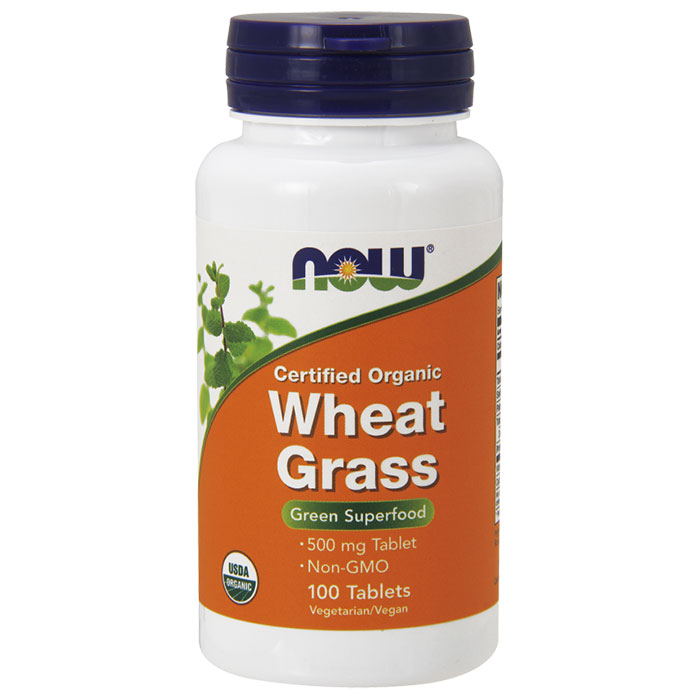 NOW Foods Wheat Grass 500mg, Organic Wheat Grass 100 Tabs, NOW Foods