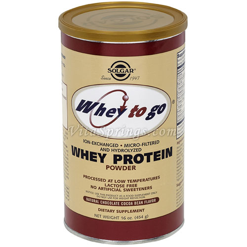 Solgar Whey To Go Protein Powder - Natural Chocolate Cocoa Bean Flavor, 16 oz, Solgar