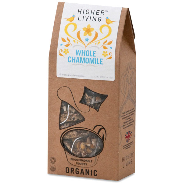 Higher Living Teas Organic Whole Chamomile Tea, 15 Biodegradable Teapees, Higher Living