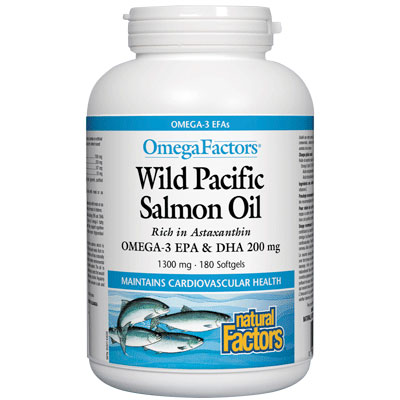 Natural Factors Wild Alaskan Salmon Oil, Omega Factors, 180 Softgels, Natural Factors