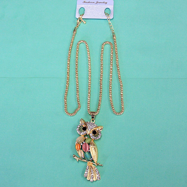 Jewelry Gift Women Fashion Rhinestone Bling Long Sweater Necklace - Colored Owl