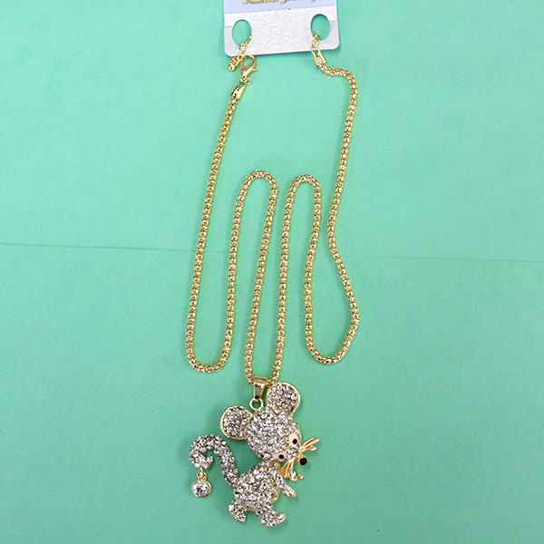 Jewelry Gift Women Fashion Rhinestone Bling Long Sweater Necklace - Cute Mouse