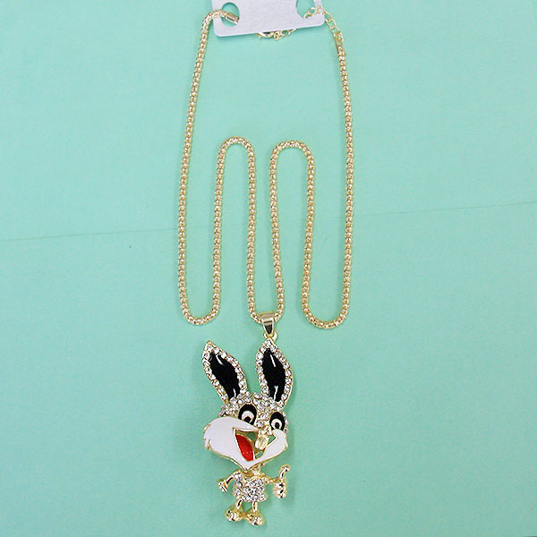 Jewelry Gift Women Fashion Rhinestone Bling Long Sweater Necklace - White Rabbit
