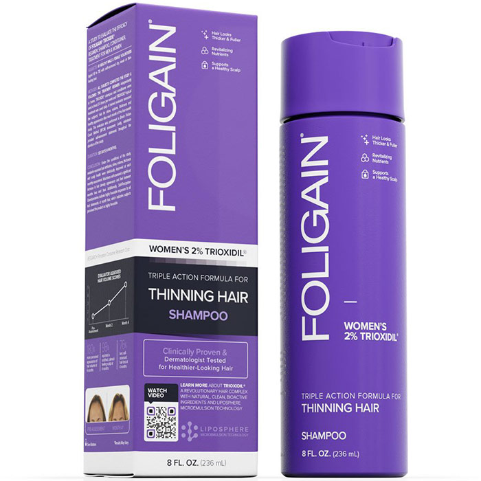 Womens Triple Action Shampoo for Thinning Hair with 2% Trioxidil, 8 oz, Foligain