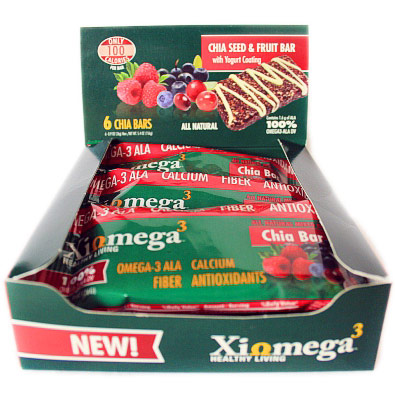 Xiomega3 (Xiomega 3) Xiomega3 Mixed Berry Chia Bar, Chia Seed & Fruit Bar with Yogurt Coating, 0.9 oz x 6 Bars