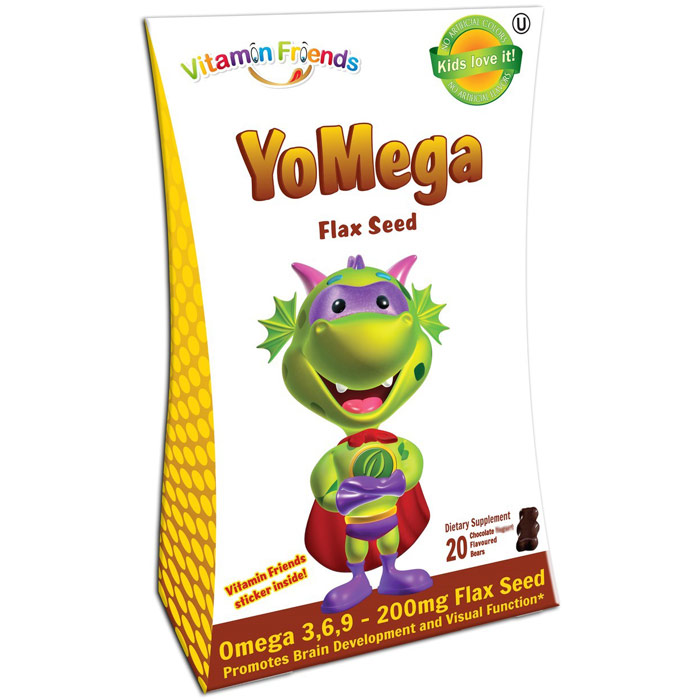 Vitamin Friends YoMega Omega 3-6-9 Flax Seed Gummies, Chocolate Yogurt, 20 Bears, Vitamin Friends