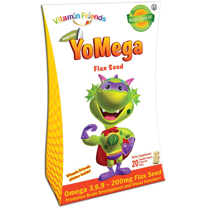 Vitamin Friends YoMega Omega 3-6-9 Flax Seed Gummies, Sugar Free, Tangerine Yogurt, 20 Bears, Vitamin Friends