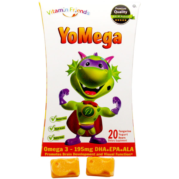 Vitamin Friends YoMega Omega 3 Gummies, From Fish Oil & Flax Seed, Tangerine Yogurt, 20 Bears, Vitamin Friends