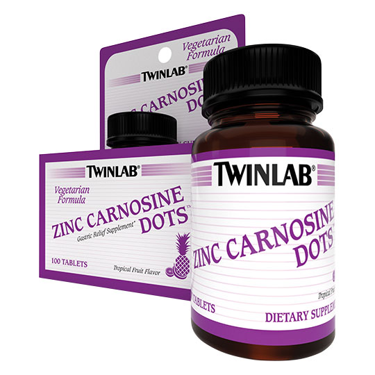 TwinLab Zinc Carnosine Dots, Tropical Fruit Flavor, Gastric Relief, 100 Tablets, TwinLab