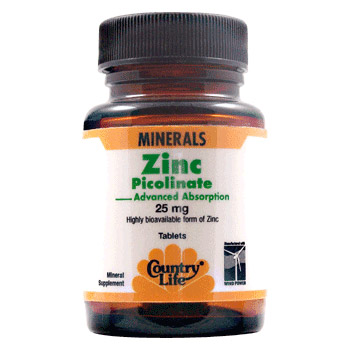 Country Life Zinc Picolinate 25 mg, 100 Tablets, Country Life