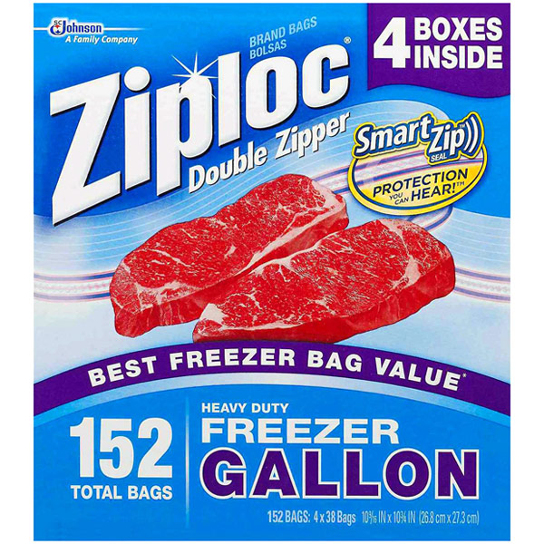 Ziploc Brand Ziploc Double Zipper Heavy Duty Gallon Freezer Bags, 152 Bags