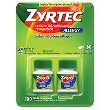 Zyrtec Allergy 24 Hour Relief, Cetirizine HCI 10 mg Antihistamine, 100 Tablets, Indoor & Outdoor Allergies